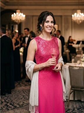 Tahari Hot Pink Sleeveless Sequin A-line Dress size 12